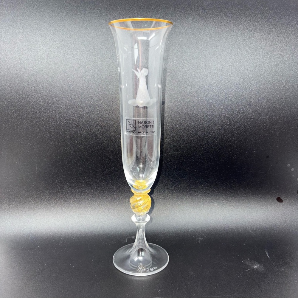 Vintage Nason & Moretti Flute 2000 Christmas - Ltd Ed Gold Rim Murano Italy